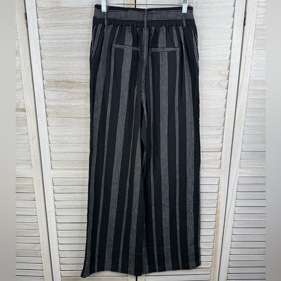 A NEW DAY Linen Blend Wide Leg Pull On Pants Black w White Stripes-S - Picture 2 of 2